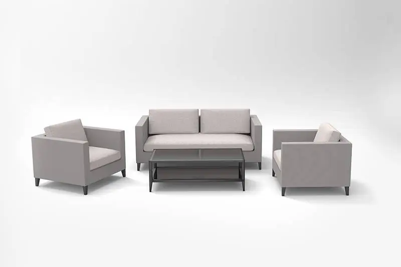 Conxunto de sofás de xardín para exteriores con pés de aceiro inoxidable e tecido de textileno, mesa de centro de aluminio 1