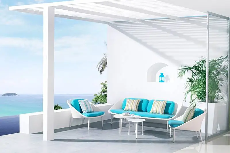 Zestaw sof plażowych na zewnątrz Aluminiowa rama z tekstyliną i całkowicie aluminiowym stołem 1