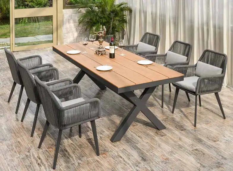 Patio Garden កំណត់តុបរិភោគអាហាររាងចតុកោណ គ្រឿងសង្ហារឹមអាលុយមីញ៉ូម 1
