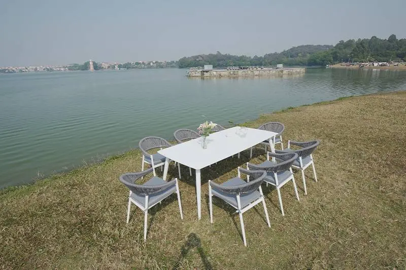 Modern Outdoor Dining  chairs and Tables 8 Piece Set 6 Seater Black 1