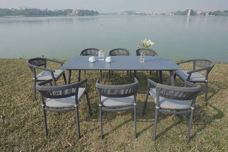 Korto Meblo Subĉiela Aluminio Etendebla Manĝotablo Aro 1